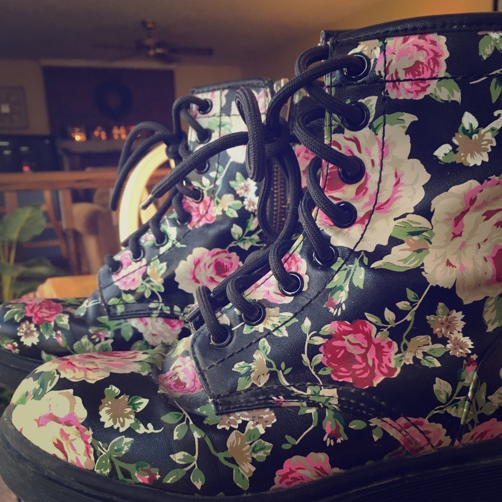 Floral combat boots